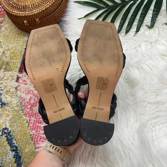 Dolce Vita Black Square Toe Braided Leather Block Heeled Sandal Heels 9 - Picture 9 of 10